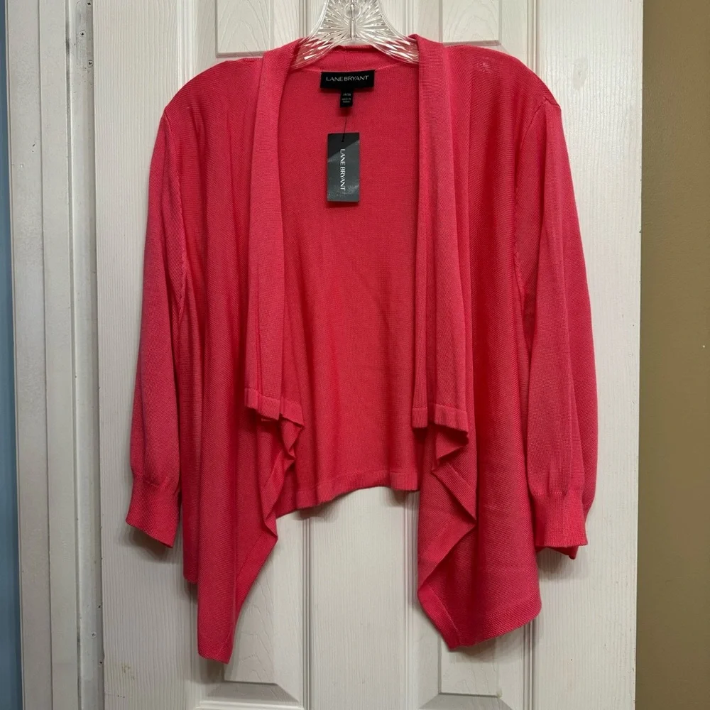 NWT Lane‎ Bryant Open Front Drape Shrug Cardigan Cabo Coral Pink Size 14/16 - Picture 14 of 15